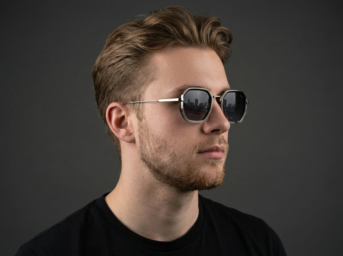 Lunettes de soleil de créateur Christian Dior au design géométrique – Monture argentée et noire
