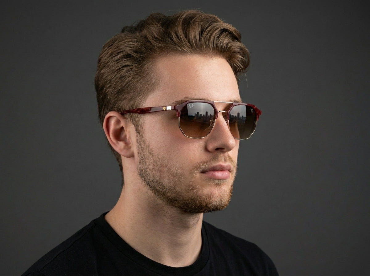 Ray-Ban Ferrari Edition 2170 – Lunettes de soleil géométriques aux verres brun doré dégradé