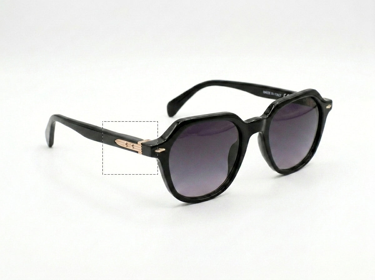 Lunettes de soleil carrées au style rétro géométrique – Monture noire mate avec des détails dorés