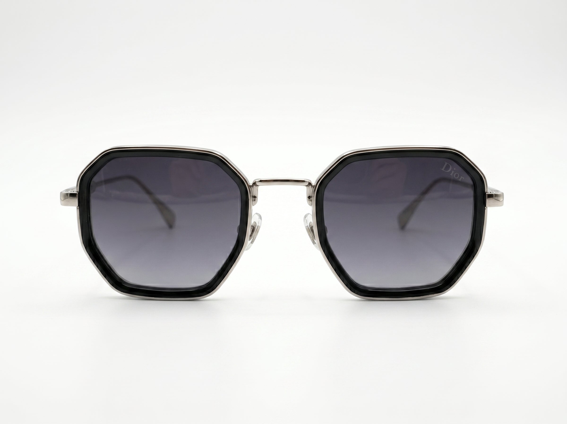 Lunettes de soleil de créateur Christian Dior au design géométrique – Monture argentée et noire