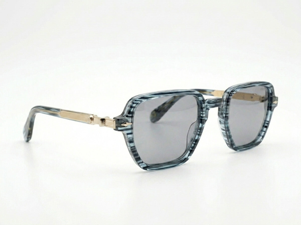 Lunettes de soleil carrées d'inspiration vintage Moscot – Rayures bleues et touches dorées