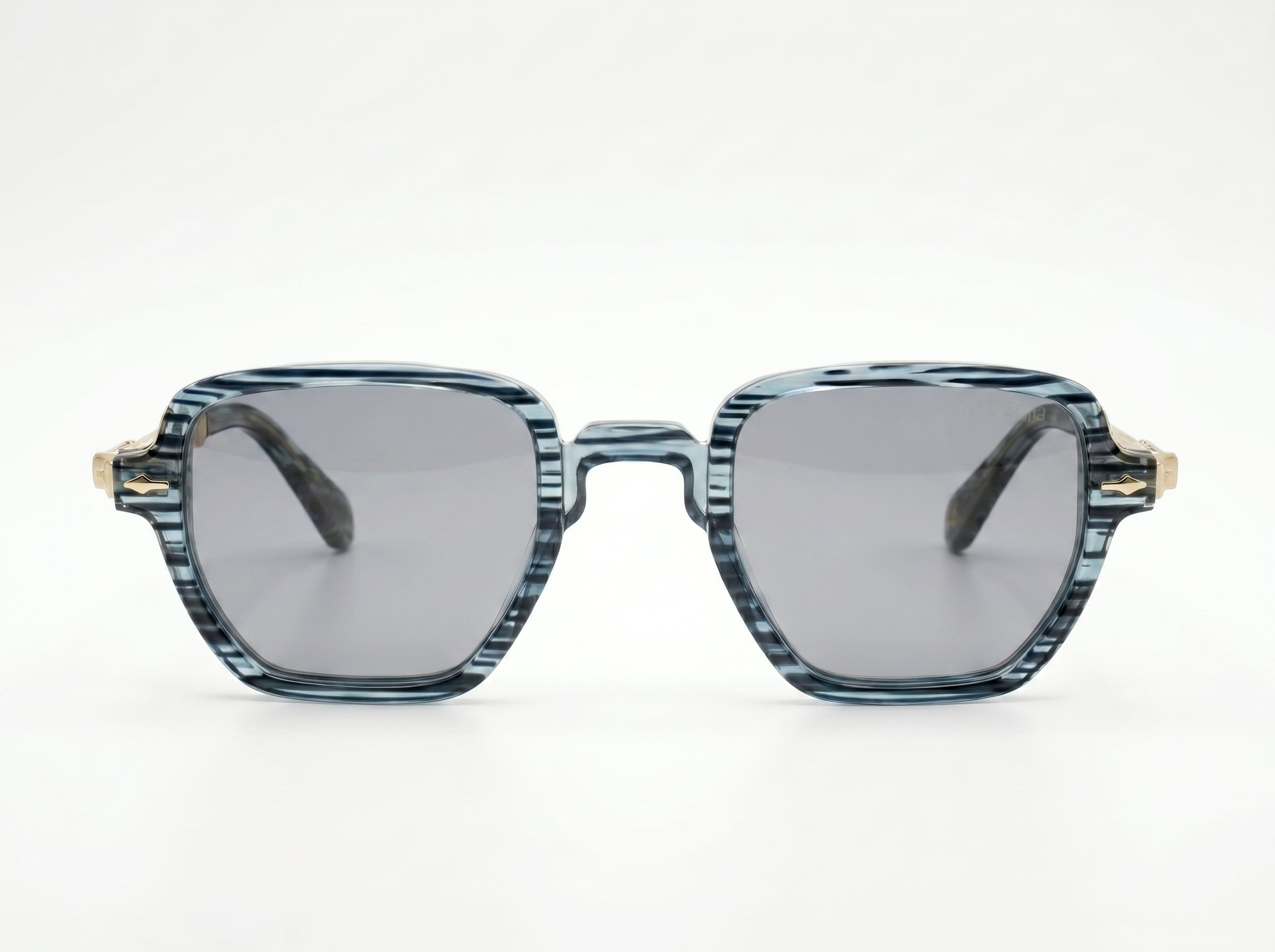 Lunettes de soleil carrées d'inspiration vintage Moscot – Rayures bleues et touches dorées