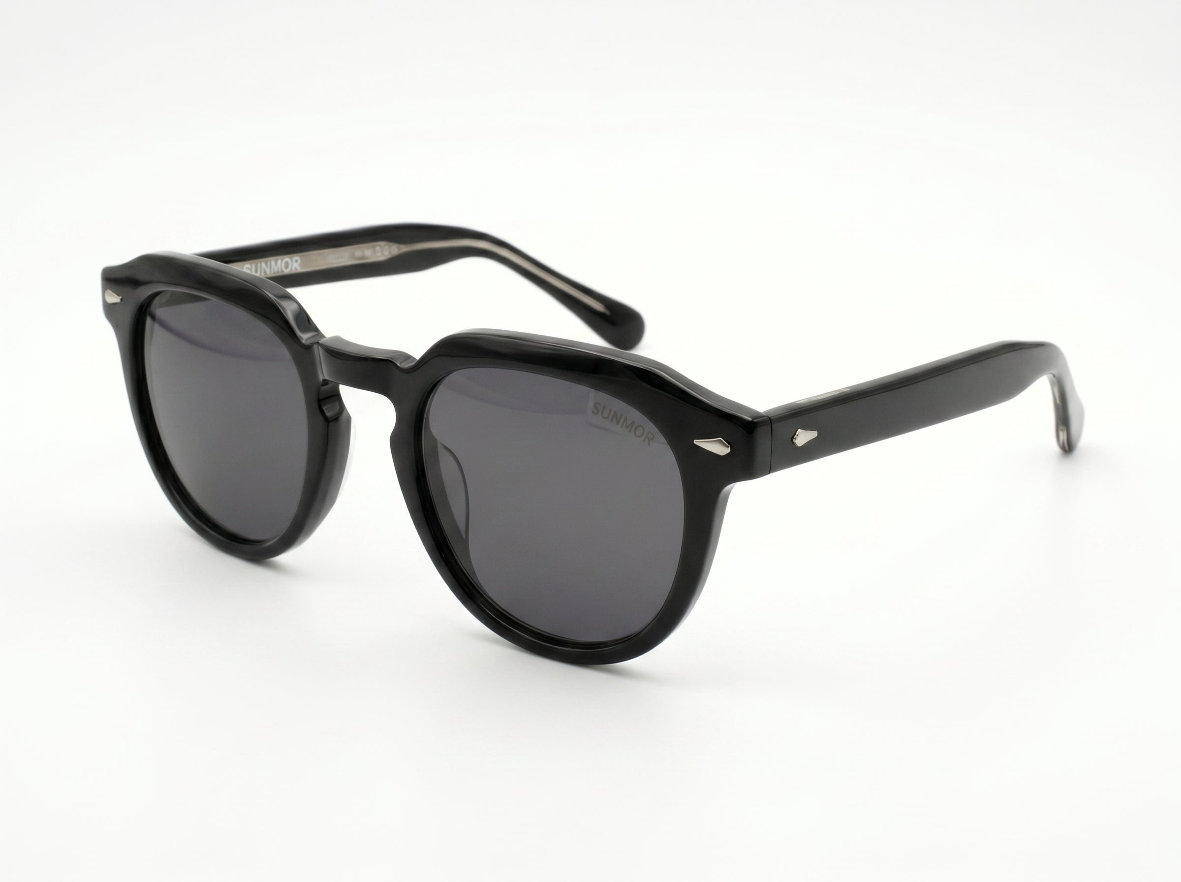 Lunettes de soleil Dolt en acétate, inspirées du modèle Moscot – Noir brillant classique