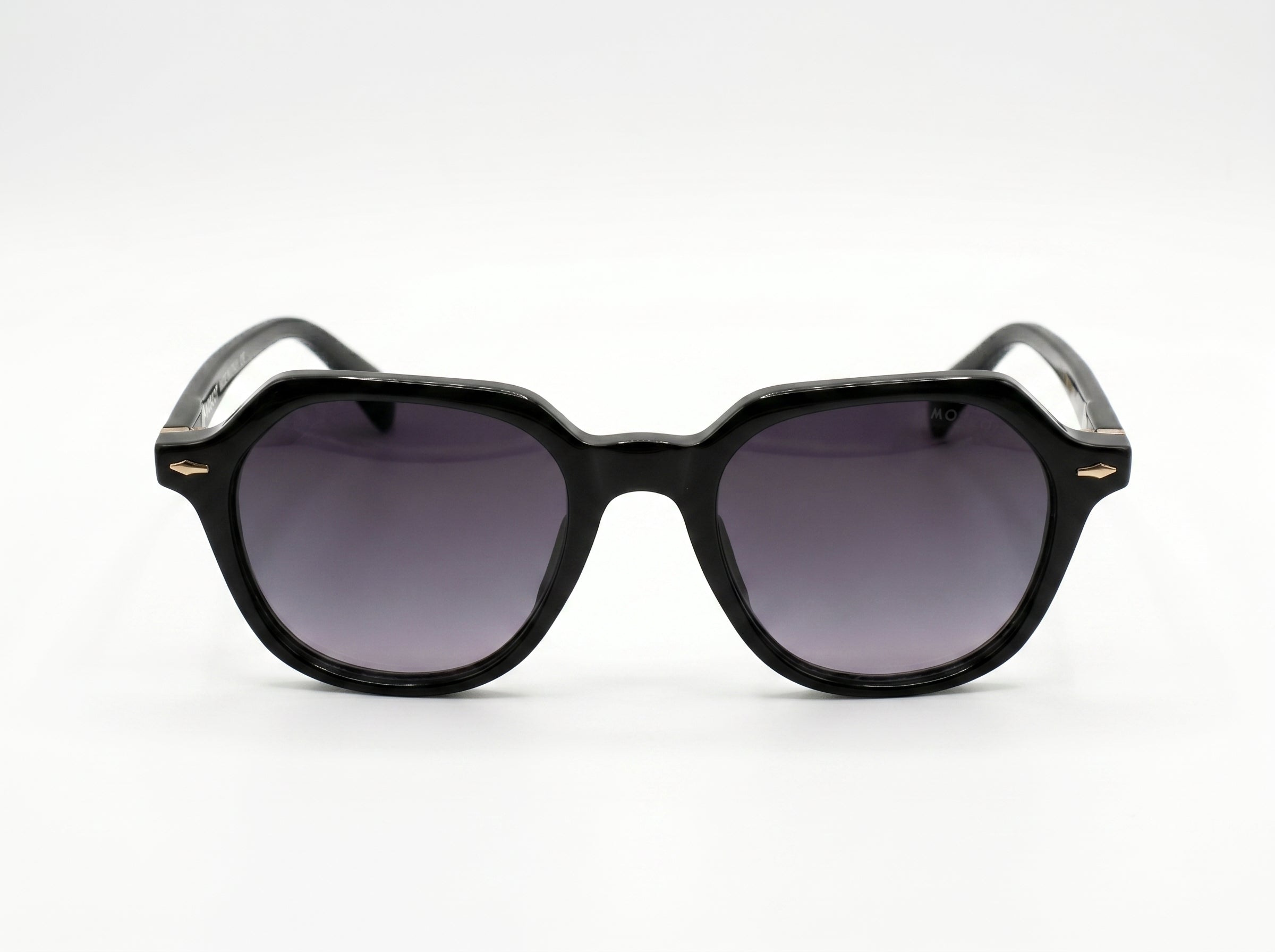 Lunettes de soleil carrées au style rétro géométrique – Monture noire mate avec des détails dorés