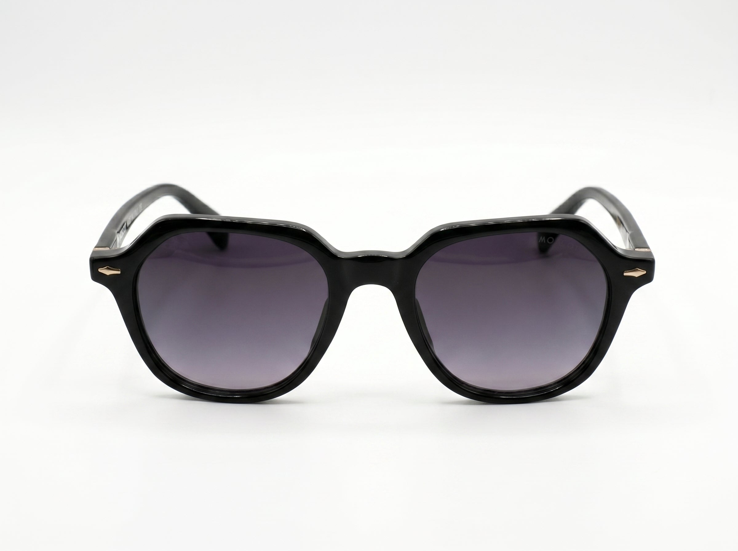 Lunettes de soleil carrées au style rétro géométrique – Monture noire mate avec des détails dorés