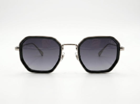 Christian Dior Geometric Designer Sunglasses – Silver & Black Frame