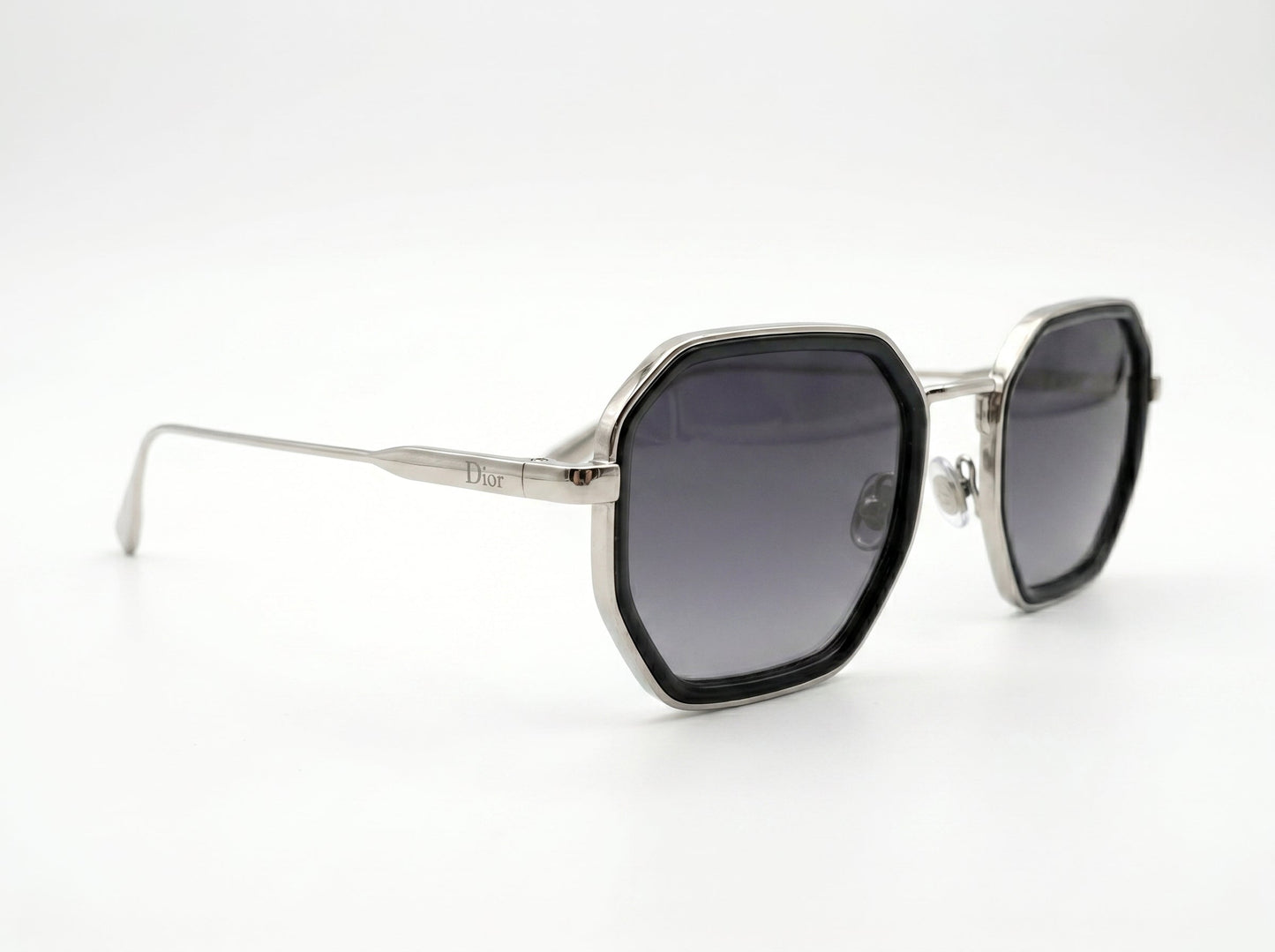 Christian Dior Geometric Designer Sunglasses – Silver & Black Frame