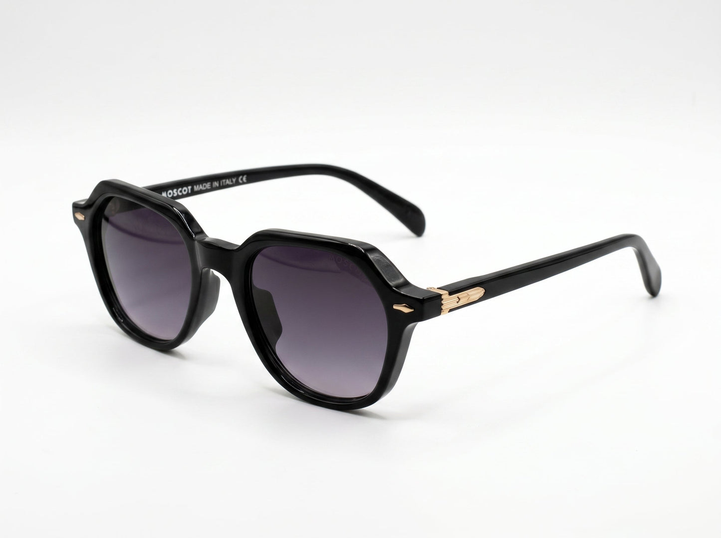 Retro Geometric Square Sunglasses – Matte Black Frame with Gold-Tone Detailing