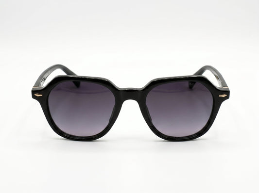 Retro Geometric Square Sunglasses – Matte Black Frame with Gold-Tone Detailing